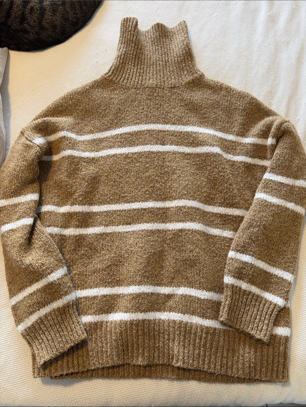 Tan and White Striped Turtleneck Sweater